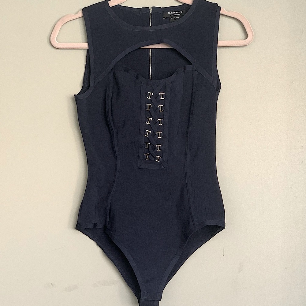MARCIANO bandage bodysuit with lace up detail